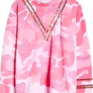 Pink Camo Tennis Rhinestone Cotton Sweatshirt